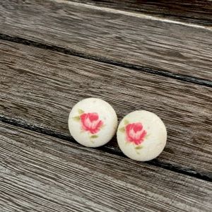Rose Fabric Button Post Earrings